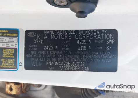 2011 Kia Optima Lx from USA, damaged, VIN KNAGM4A72B5170112